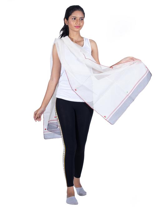 handwoven chanderi silk scarf grey border with jamdani butta work - 20103263 - Very Small Image - 1