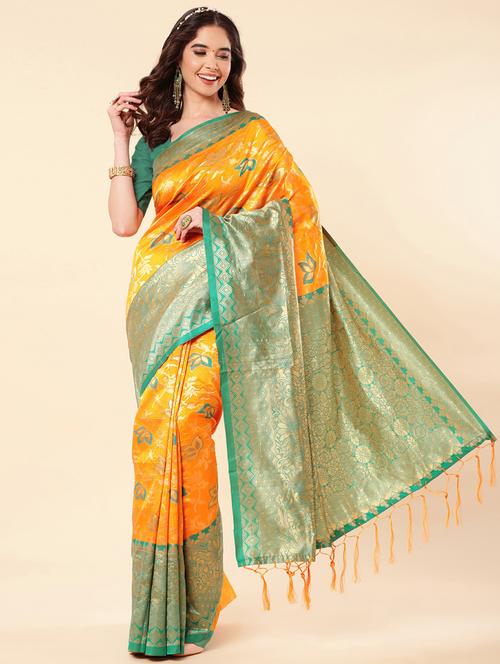 yellow banarasi saree with blouse - 20109758 - Very Small Image - 1