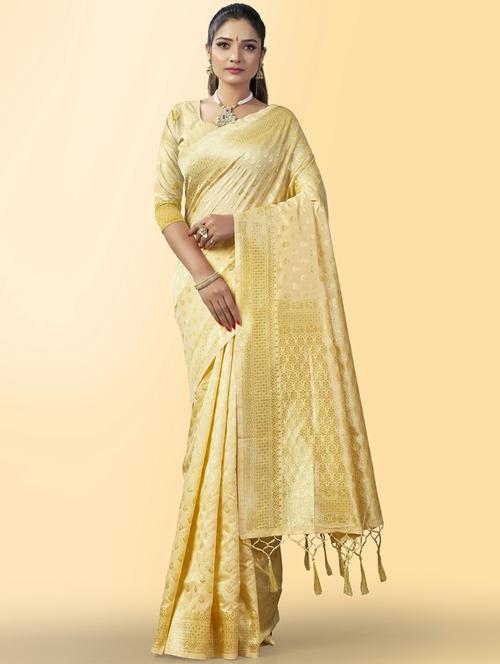 yellow banarasi saree with blouse - 20109772 - Very Small Image - 1