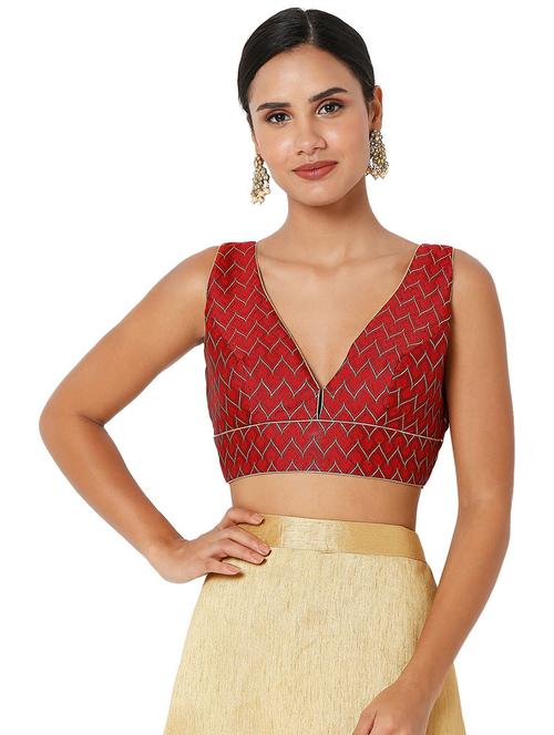 v neck self design regular blouse - 20110136 - Very Small Image - 1