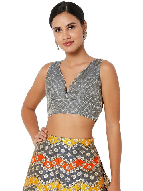 v neck self design regular blouse - 20110140 - Very Small Image - 1