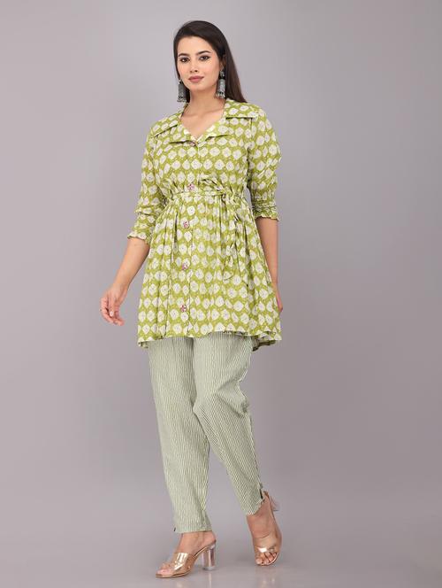 shirt collar neck printed fusion set - 20111007 - Very Small Image - 1