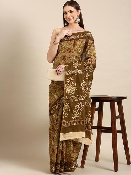 women's printed brown colored saree - 20115136 - Very Small Image - 1