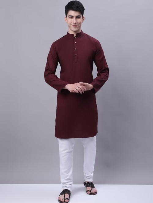 brown solid mandarin neck kurta - 20117381 - Very Small Image - 1