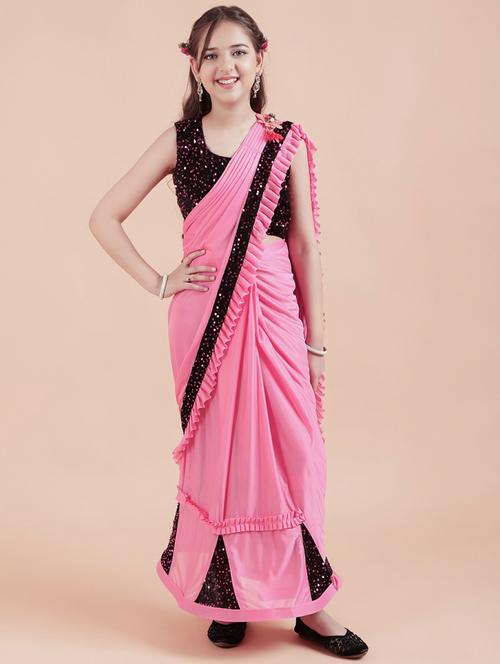 pink self design party wear saree - 20117649 - Very Small Image - 1