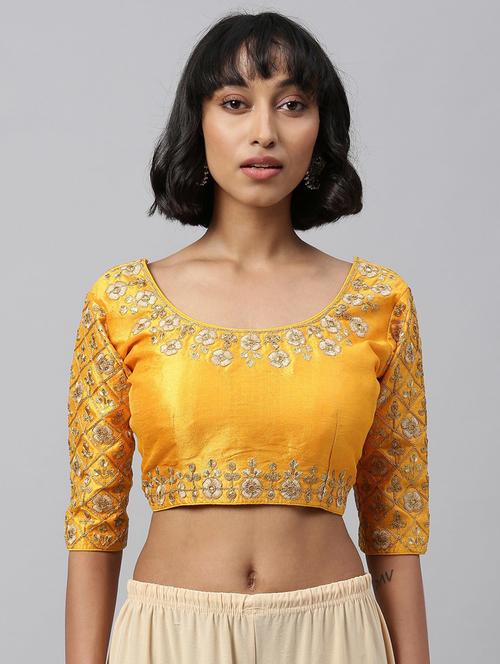 yellow embroidered stitched blouse - 20119228 - Very Small Image - 1