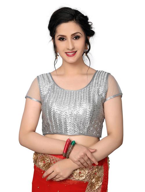 silver round neck stitched blouse - 20119287 - Very Small Image - 1