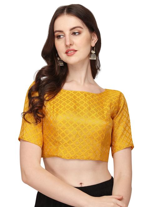 yellow boat neck stitched blouse - 20119293 - Very Small Image - 1