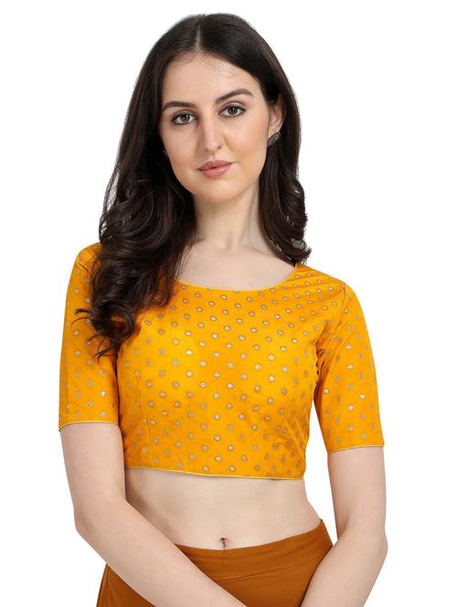 yellow round neck stitched blouse - 20119317 - Very Small Image - 1