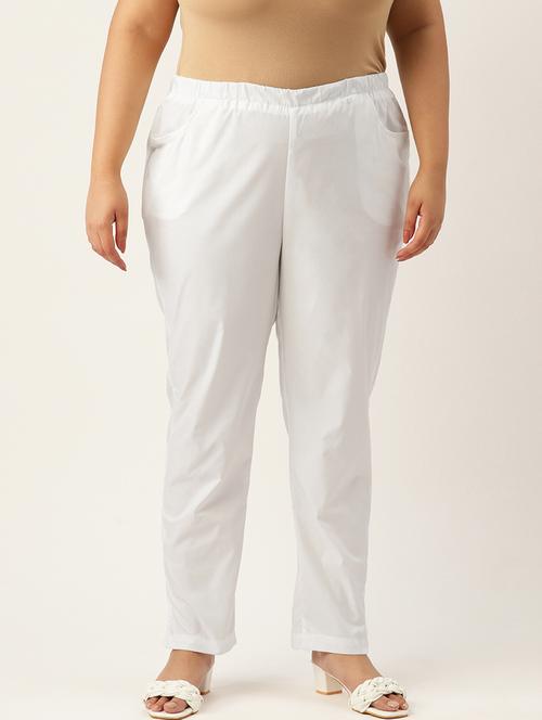 white cotton full length plus trouser - 20120383 - Very Small Image - 1