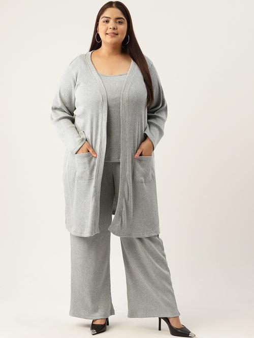 grey solid top and trouser with shrug co-ord set  - 20120470 - Very Small Image - 1
