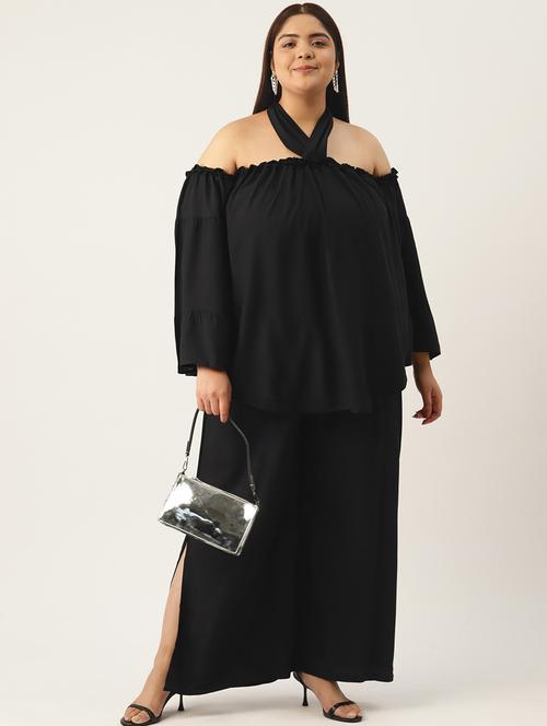 black solid tie back neck top and palazzo co-ord set  - 20120486 - Very Small Image - 1