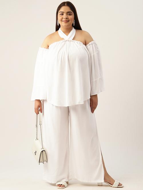 white solid tie back neck top and palazzo co-ord set  - 20120488 - Very Small Image - 1