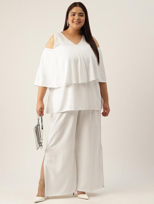 white solid cold shoulder top and palazzo co-ord set  - 20120495 - Very Small Image - 1