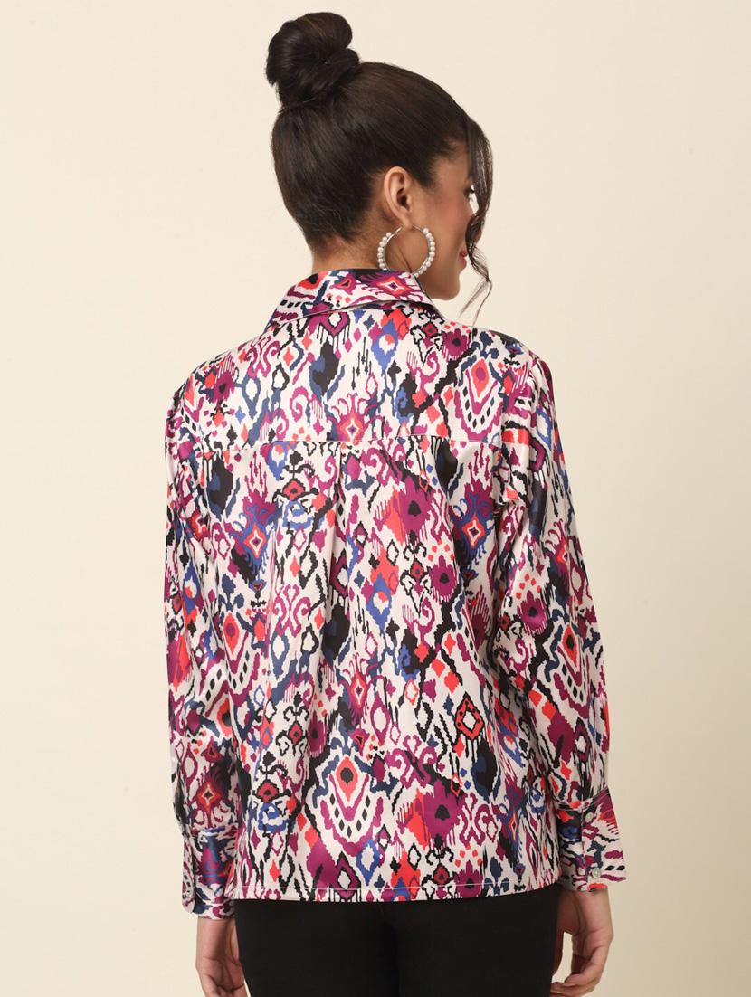 pink abstract print regular fit lapel neck shirt - 20120618 - Standard Image - 2