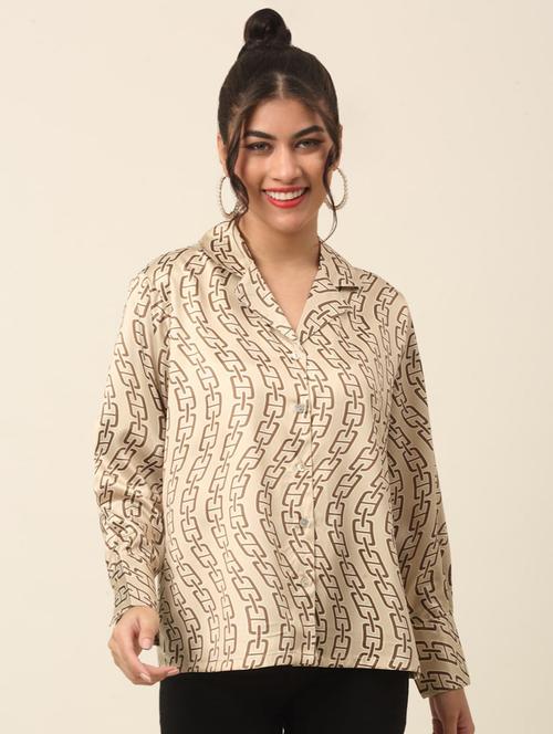 beige printed regular fit lapel neck shirt - 20120619 - Very Small Image - 1