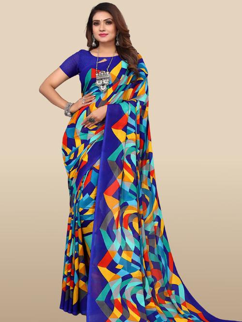 women's stripes multi colored saree with blouse - 20120896 - Very Small Image - 1