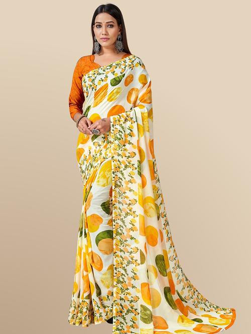 women's printed multi colored saree with blouse - 20120931 - Very Small Image - 1