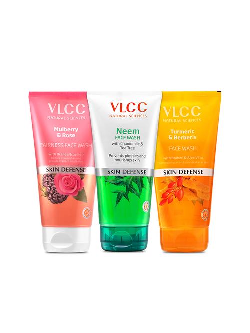 vlcc original neem tea tree & mulberry rose & turmeric berberis face wash -150 ml (pack of 3) - 20120971 - Very Small Image - 1