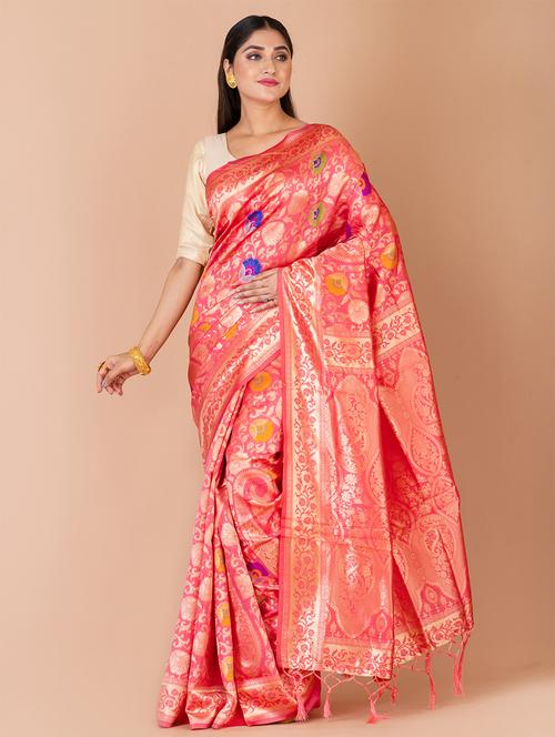 women's self design pink colored saree with blouse - 20121437 - Very Small Image - 1
