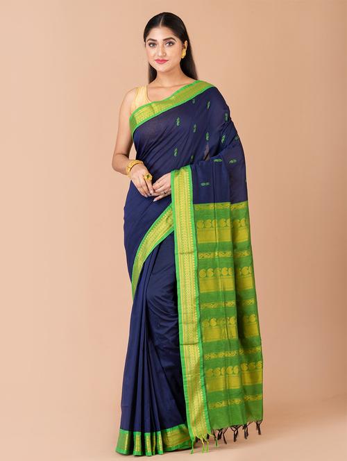 women's bordered blue colored saree with blouse - 20121455 - Very Small Image - 1