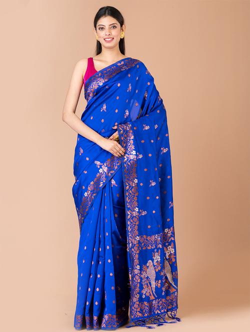 women's self design blue colored saree with blouse - 20121481 - Very Small Image - 1