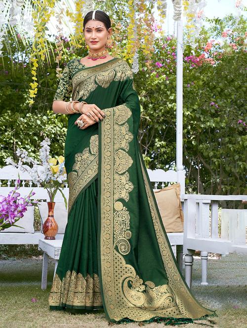 women's bordered green colored saree with blouse - 20122120 - Very Small Image - 1