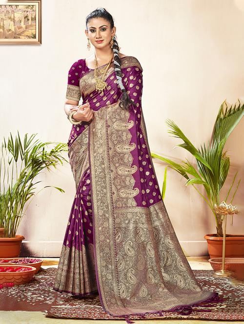 purple silk saree with blouse - 20122133 - Very Small Image - 1