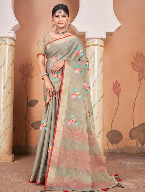 women's self design grey colored saree with blouse - 20122204 - Very Small Image - 1