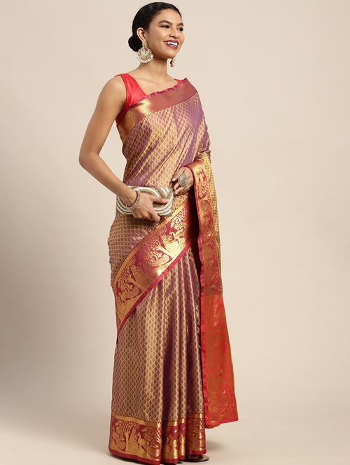 women's self design purple colored saree with blouse - 20122766 - Very Small Image - 1