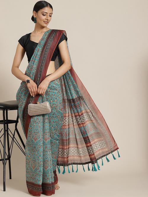 women's printed sea green colored saree - 20122909 - Very Small Image - 1