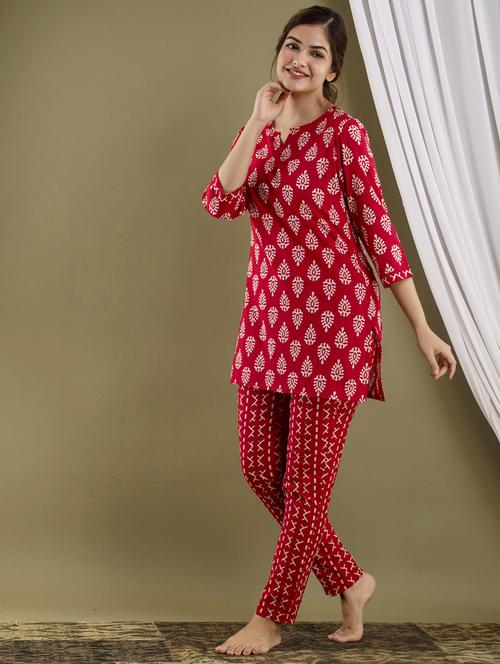 pink notch neck printed kurta pant set  - 20123393 - Very Small Image - 1