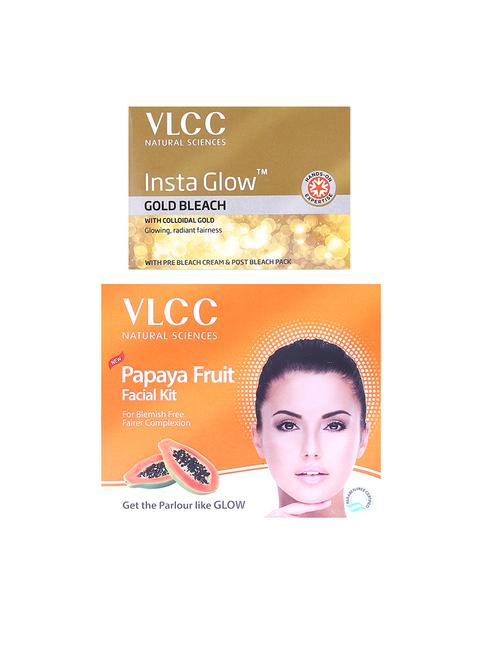 vlcc papaya fruit single facial kit -60 g & insta glow gold bleach -30 g (pack of 2) - 20123935 - Very Small Image - 1