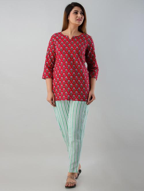 women printed cotton nightwear set - 20124056 - Very Small Image - 1