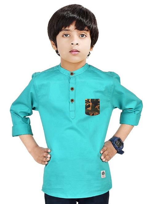 boys mandarin neck solid short kurta - 20124540 - Very Small Image - 1