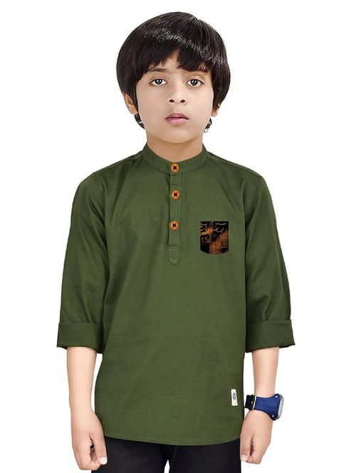 boys solid cotton short kurta - 20124646 - Very Small Image - 1