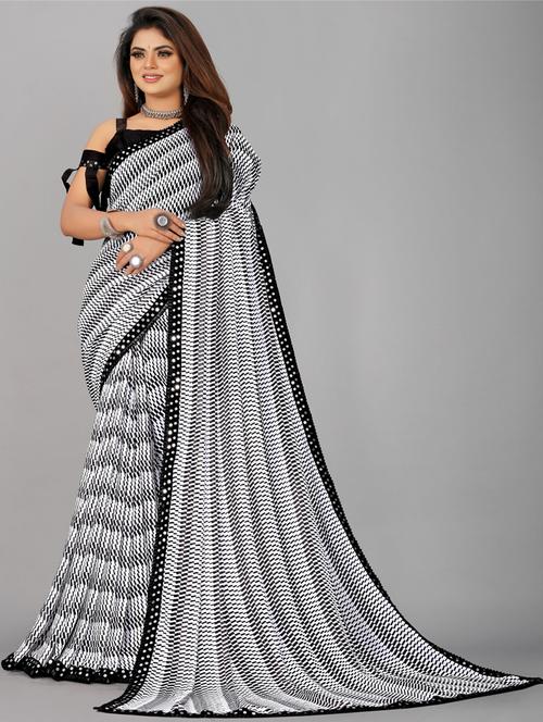women's bordered black colored saree with blouse - 20124915 - Very Small Image - 1