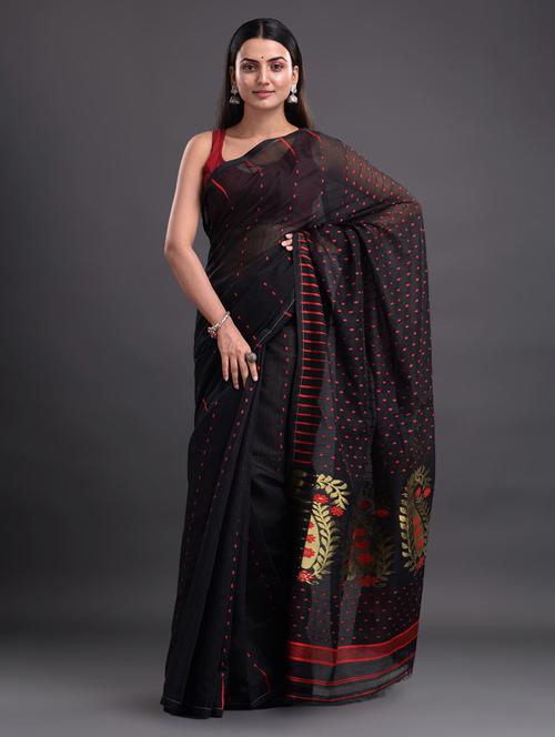 women's self design black colored saree - 20126250 - Very Small Image - 1