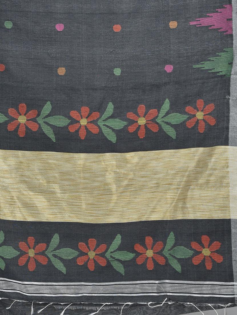 women's self design charcoal colored saree - 20126276 - Zoom Image - 4