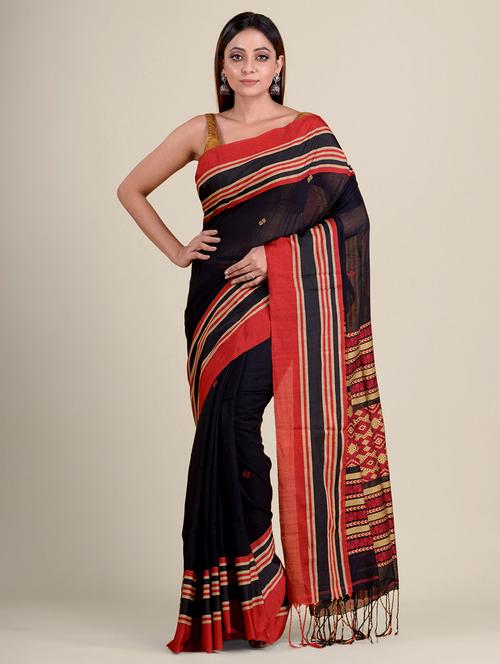 women's printed black colored saree with blouse - 20126402 - Very Small Image - 1