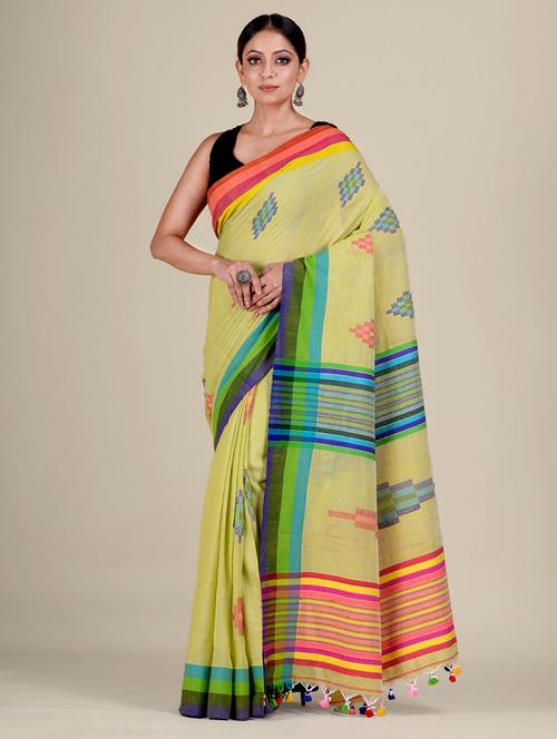 women's self design yellow colored saree with blouse - 20126450 - Very Small Image - 1