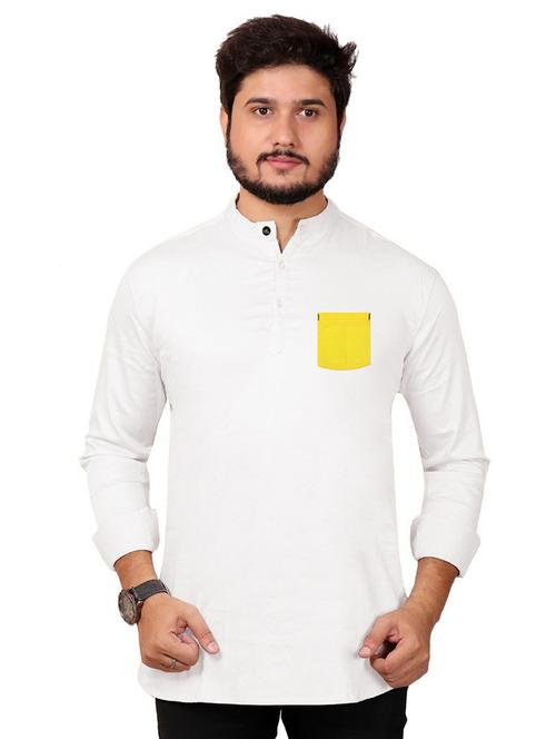 white solid mandarin neck short kurta - 20126530 - Very Small Image - 1