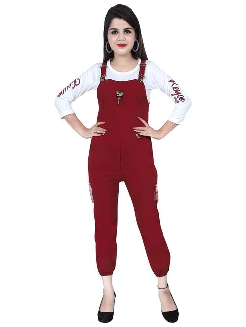 women maroon solid dungaree  - 20127143 - Very Small Image - 1