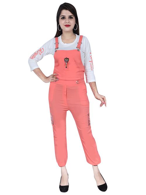 women peach solid dungaree  - 20127152 - Very Small Image - 1