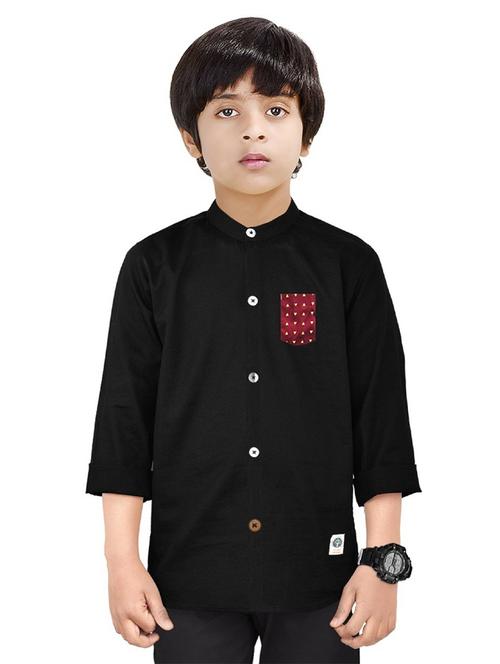 boys mandarin neck solid shirt - 20127495 - Very Small Image - 1