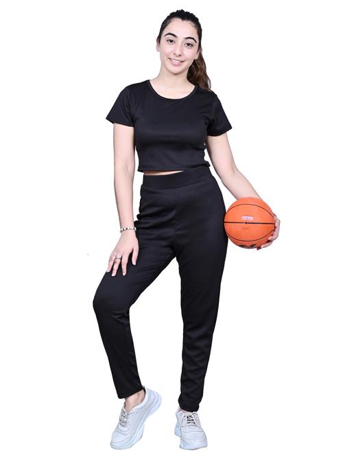 black solid t-shirt & trouser co-ord set - 20129317 - Very Small Image - 1