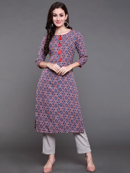 cream printed straight kurta - 20129335 - Very Small Image - 1
