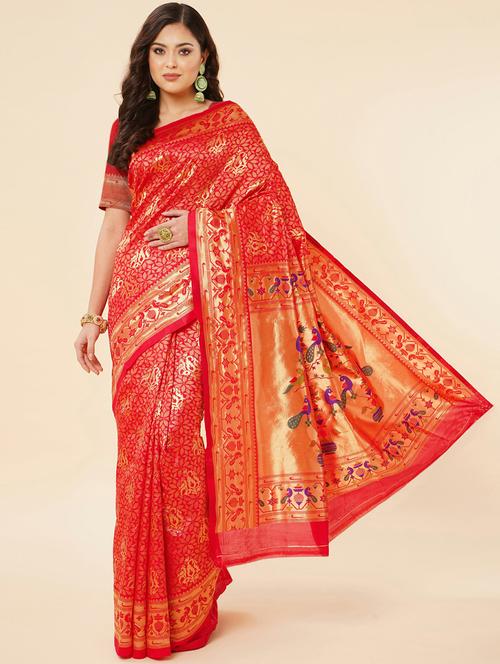 red art silk banarasi saree with blouse - 20129770 - Very Small Image - 1