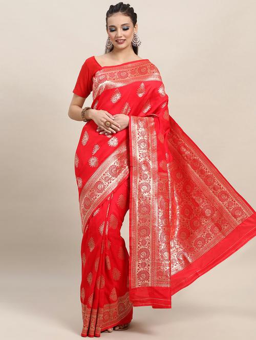 red art silk banarasi saree with blouse - 20129929 - Very Small Image - 1