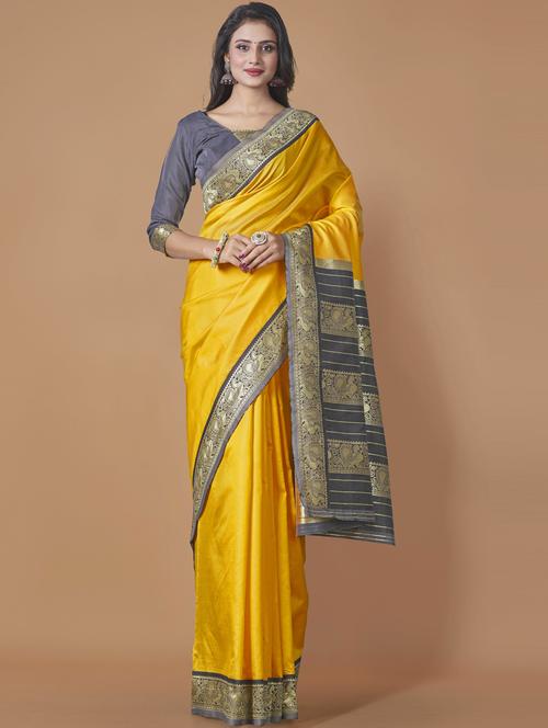 yellow art silk banarasi saree with blouse - 20129991 - Very Small Image - 1